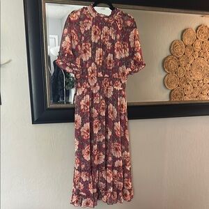 Floral Print Dress in Berry and Pink